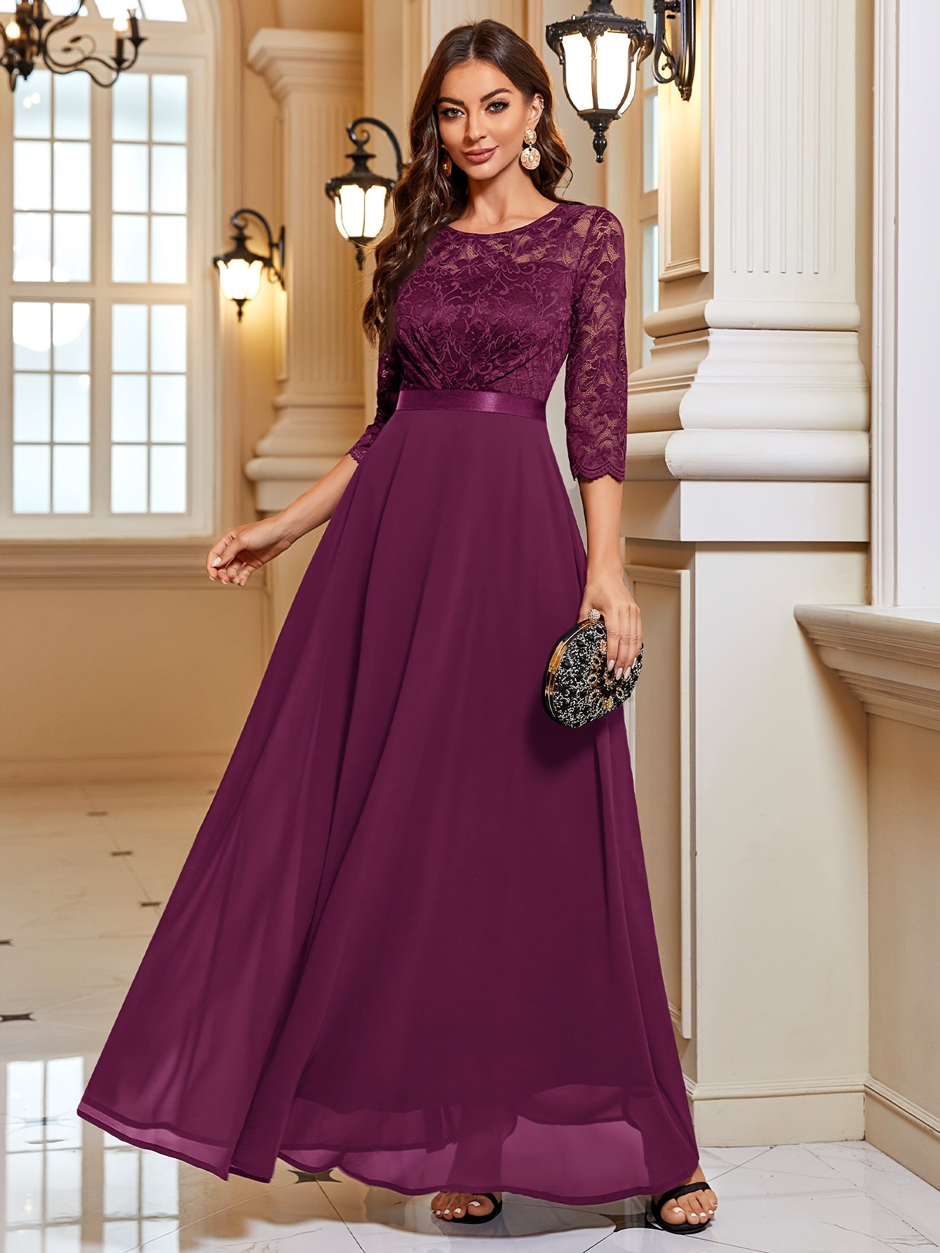 Amara - Elegante Maxi Jurk van Kant en Chiffon voor Dames met Verleidelijke Details