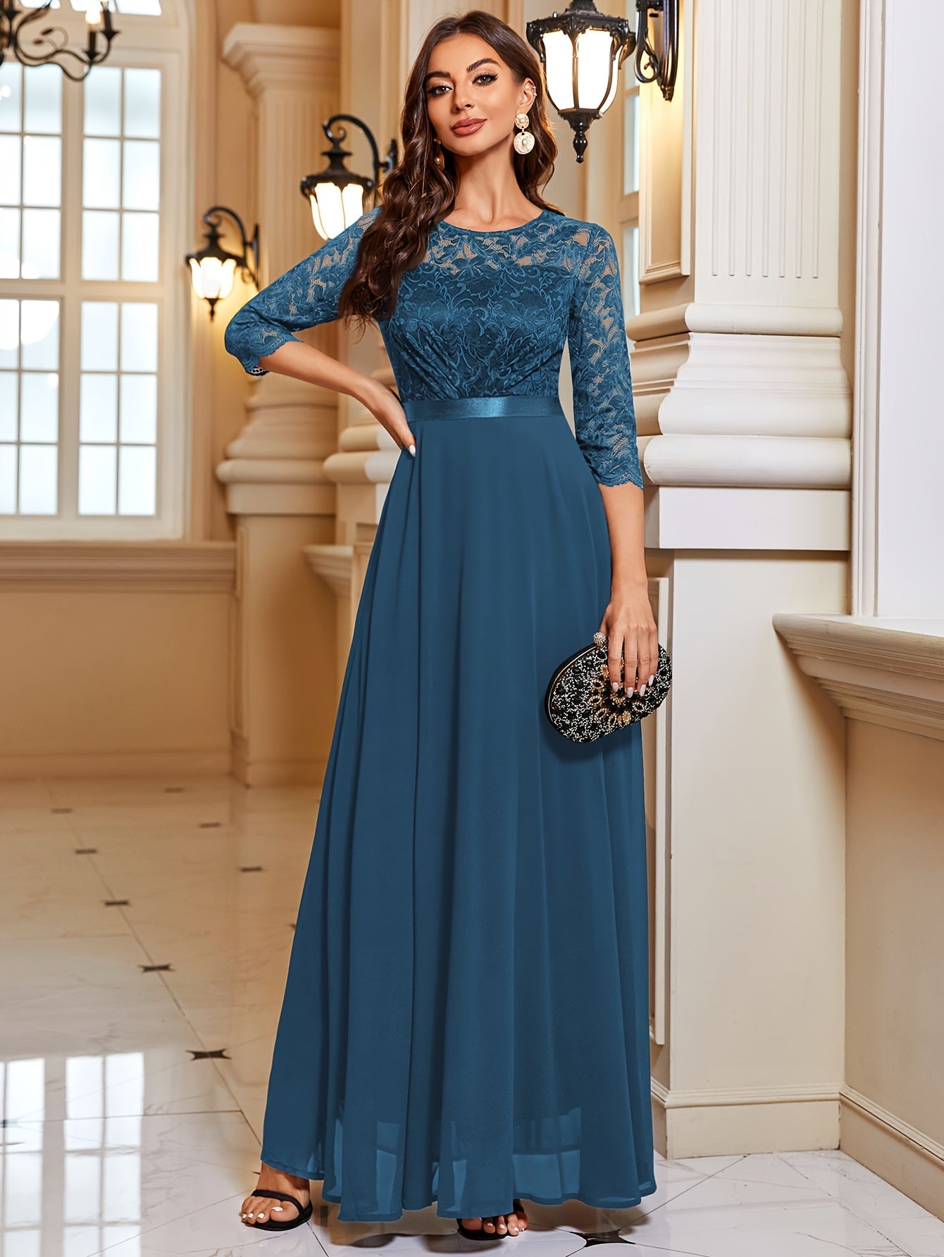 Amara - Elegante Maxi Jurk van Kant en Chiffon voor Dames met Verleidelijke Details