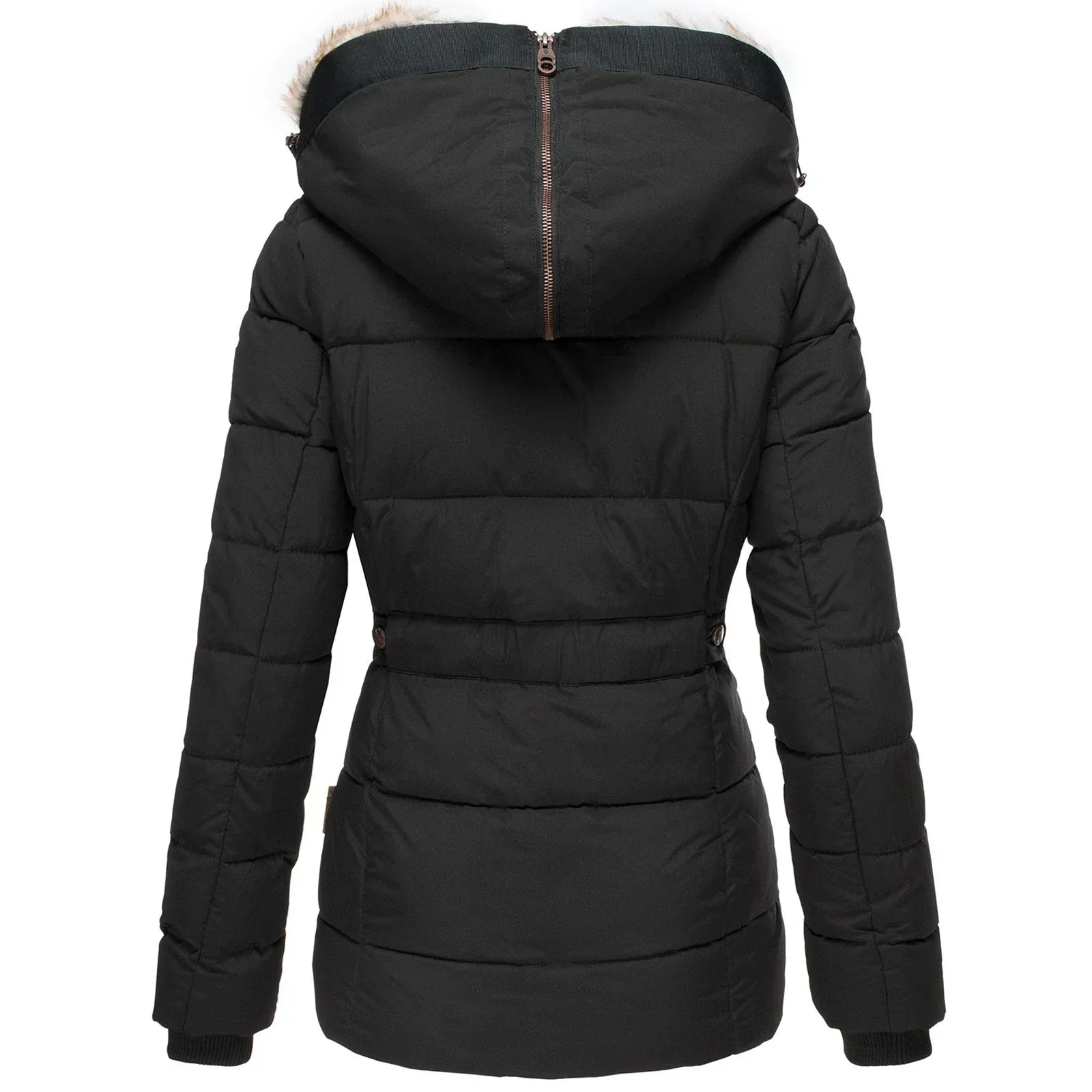 Celeste – Elegante Gewatteerde Winterjas met Afneembare Bontkraag
