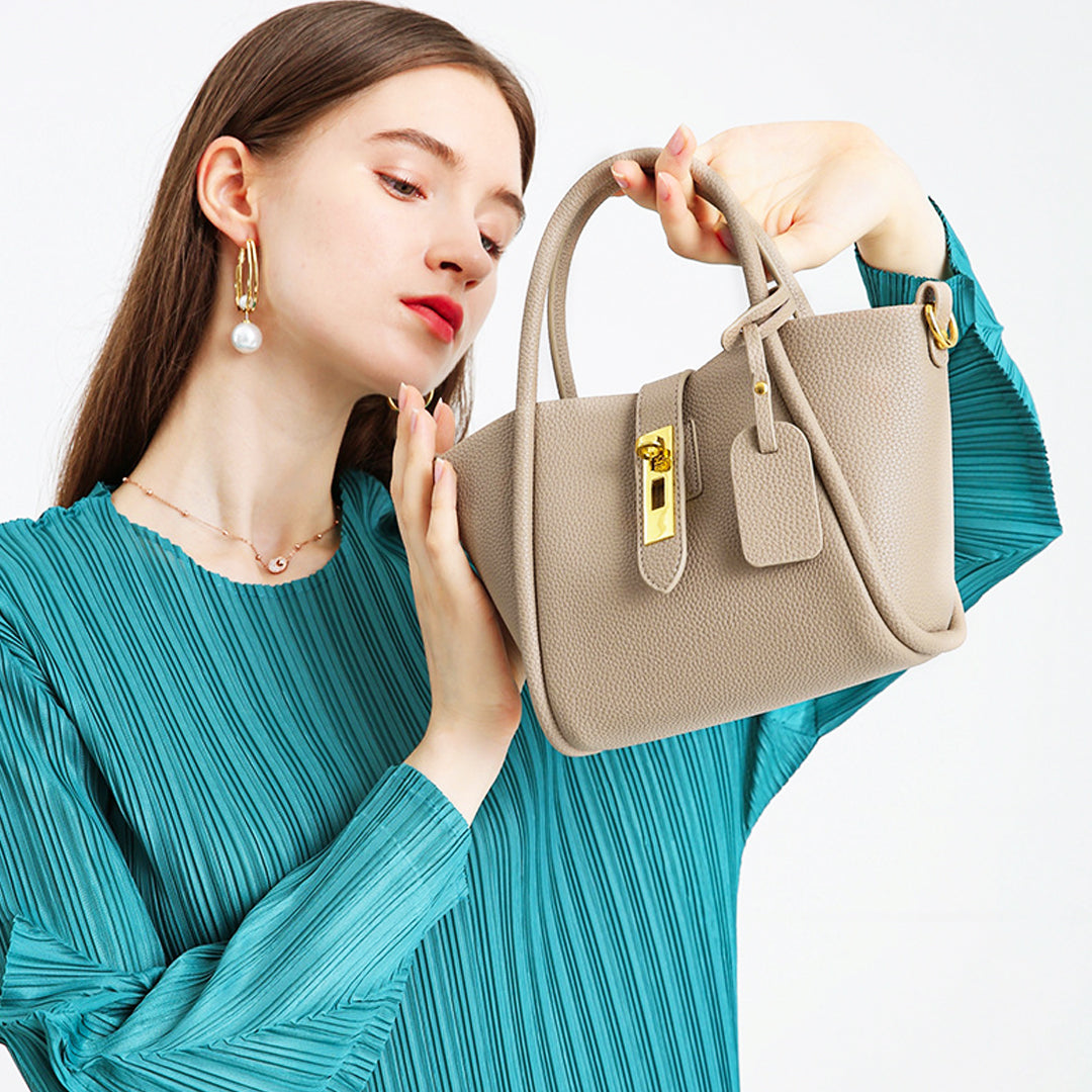 Averine – Dames Bucket Bag van Leer met Gouden Sluiting, Elegant & Tijdloos Design