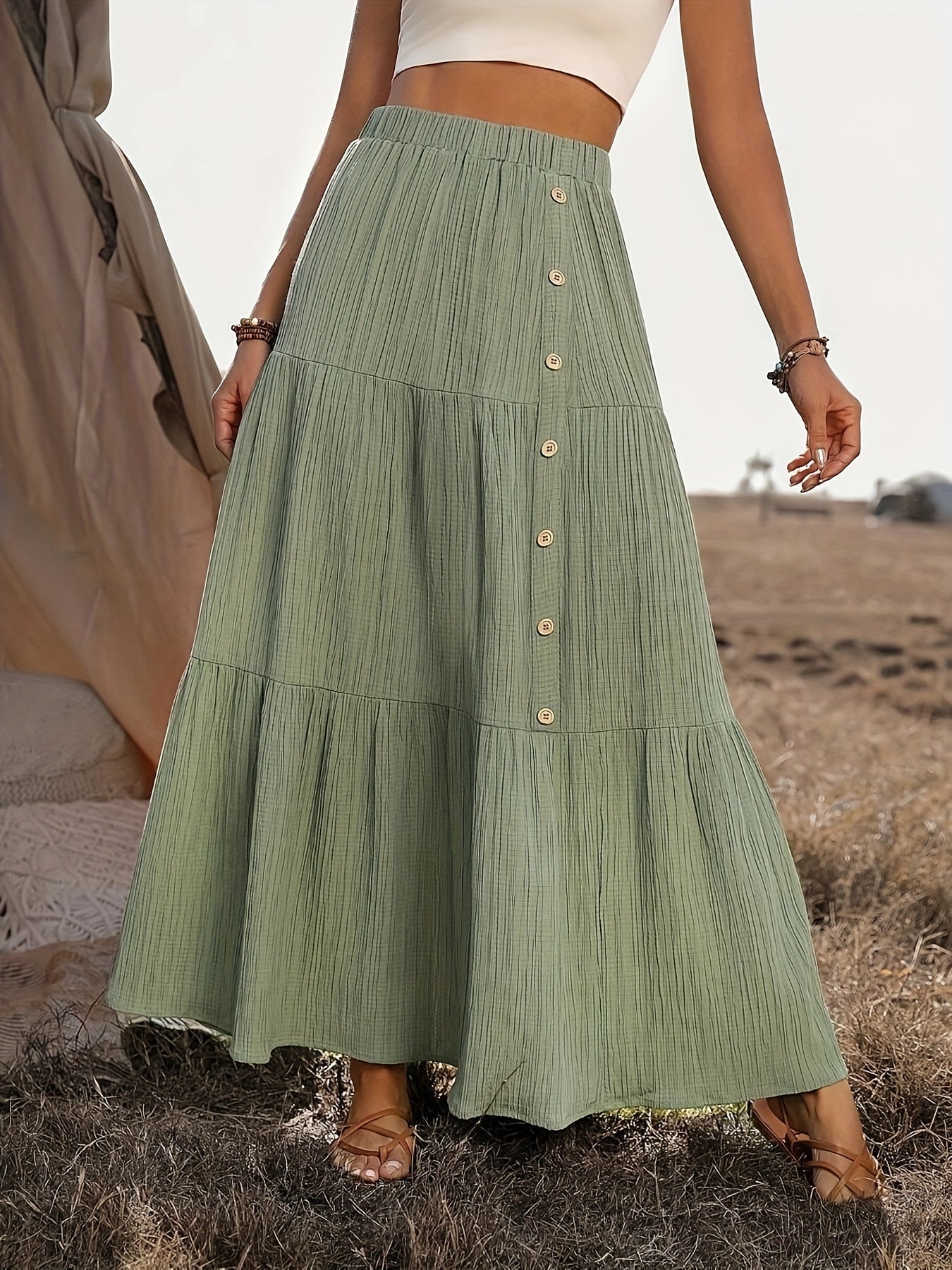 Bohemian dames maxi rok met volantlagen – luchtig en comfortabel