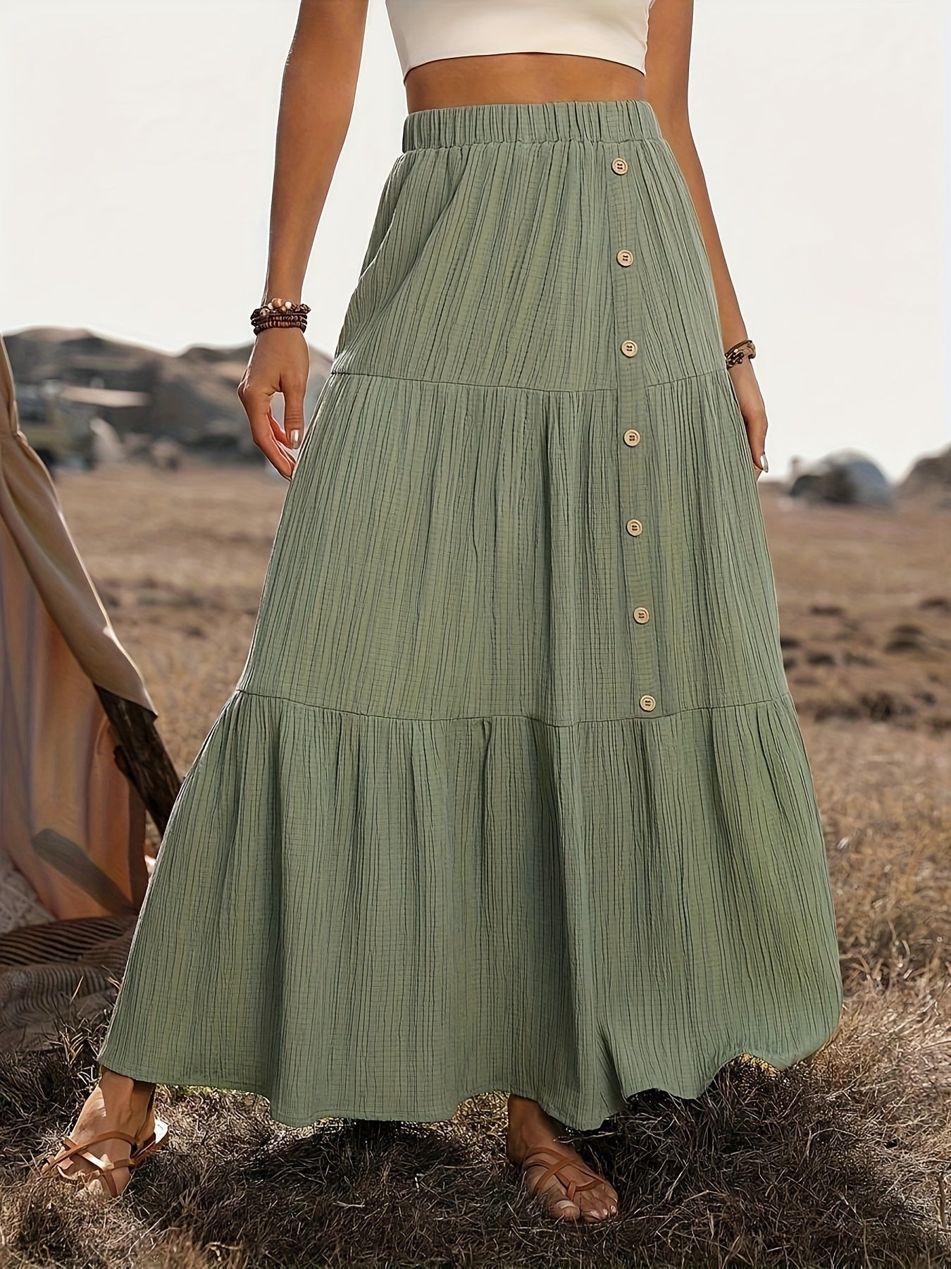 Bohemian dames maxi rok met volantlagen – luchtig en comfortabel