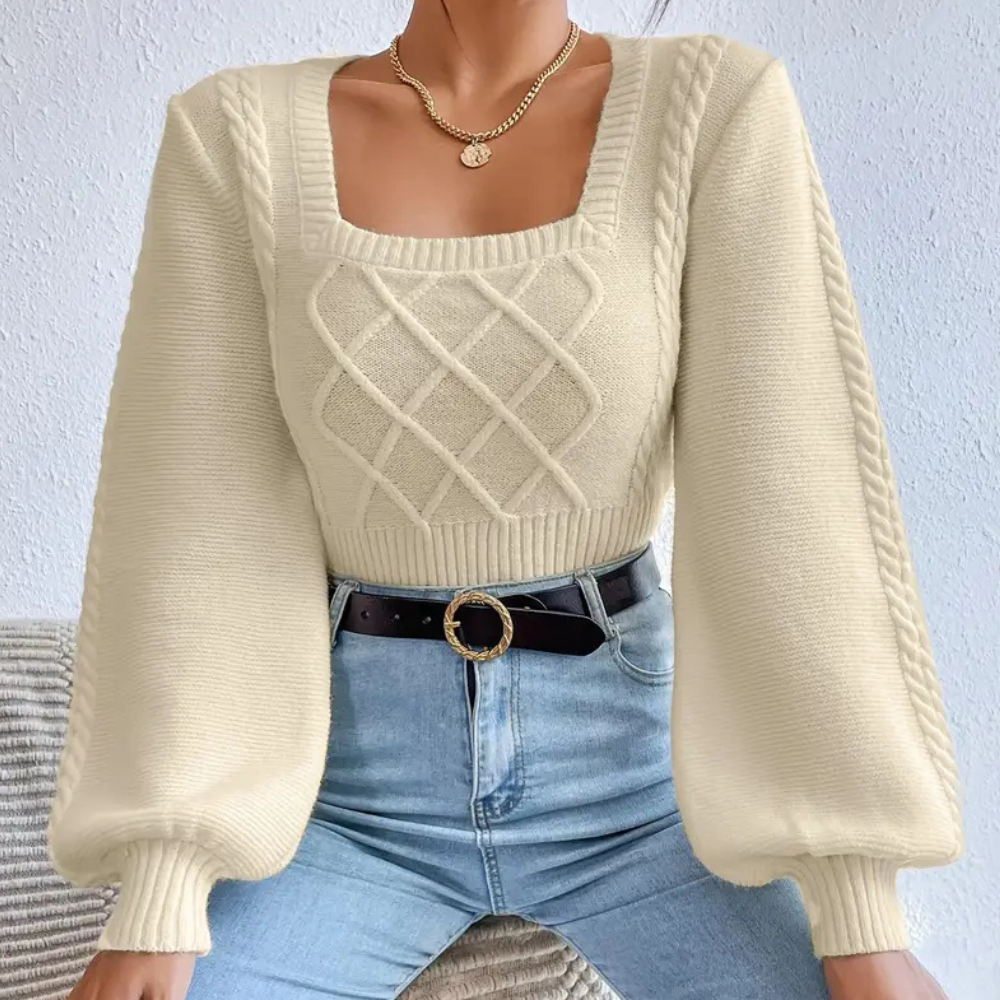 Maelora – Elegante Gebreide Trui met Vierkante Halslijn