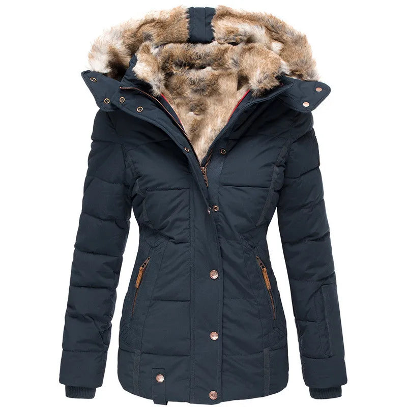 Celeste – Elegante Gewatteerde Winterjas met Afneembare Bontkraag