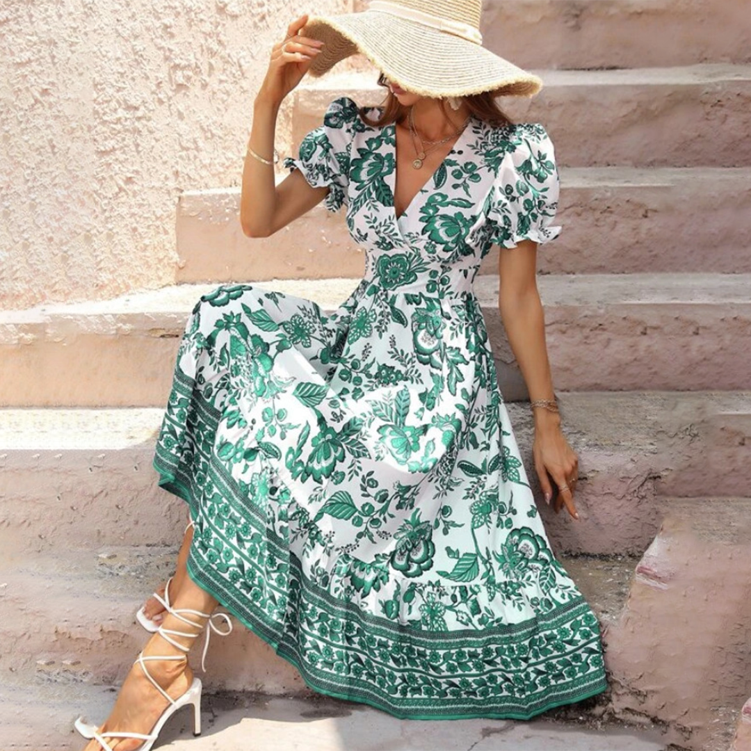 Floravienne – Elegante zomerjurk met bloemenprint en V-hals voor dames