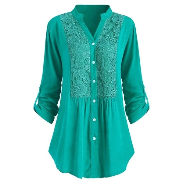 Noelle Blouse – Lange damesblouse met elegante pofmouwen