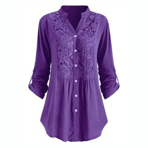 Noelle Blouse – Lange damesblouse met elegante pofmouwen