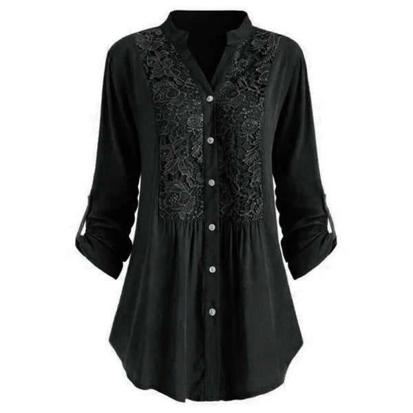 Noelle Blouse – Lange damesblouse met elegante pofmouwen