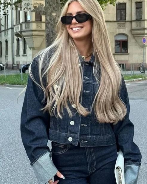 Averine – Denim Set met Blouse & Straight Leg Jeans, Trendy Double Denim