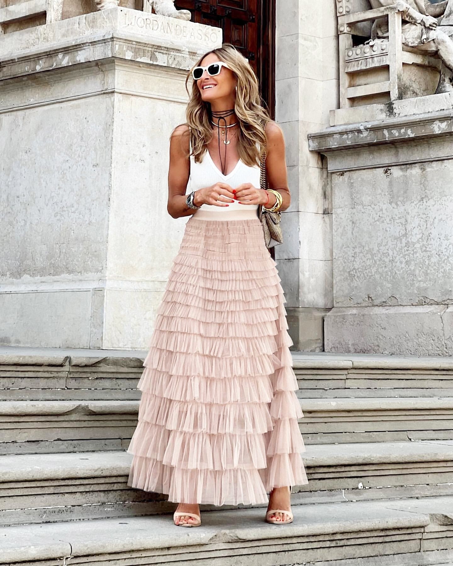 Dames tule maxi rok met elastische tailleband – elegant en veelzijdig