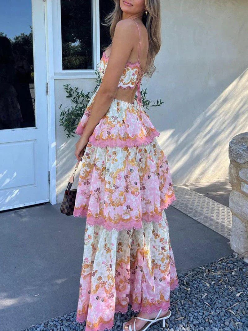 Luchtige dames maxi-jurk met ruches en borduursels – elegant en zomers