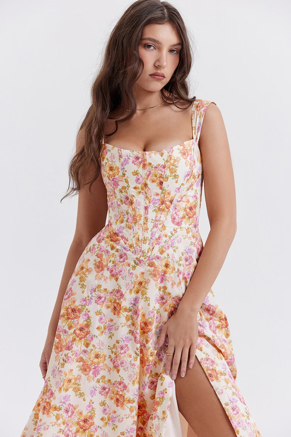Elegante dames midi jurk met romantische bloemenprint