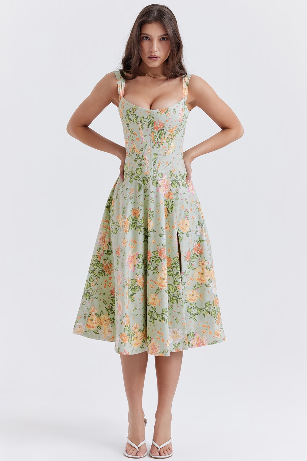 Elegante dames midi jurk met romantische bloemenprint