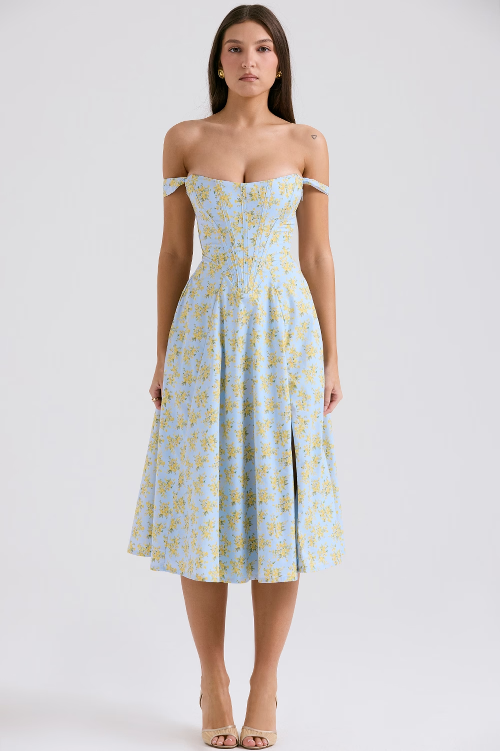 Elegante dames midi jurk met romantische bloemenprint