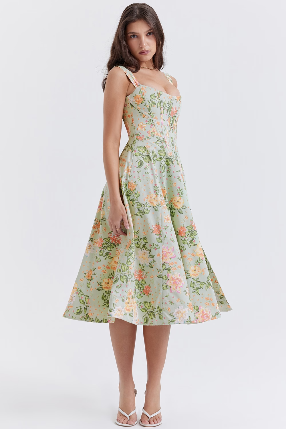 Elegante dames midi jurk met romantische bloemenprint