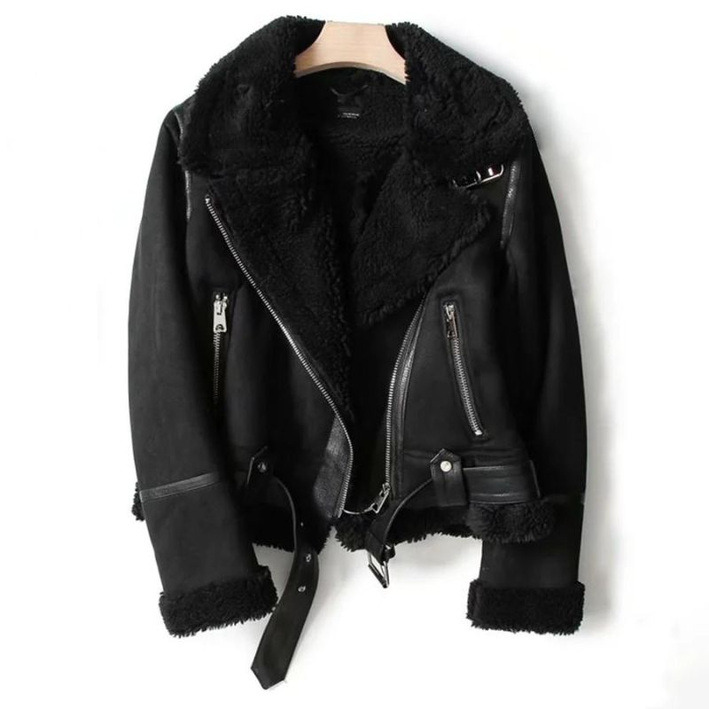 Veloura – Leren Damesjack met Warme Sherpa Voering, Tijdloos & Stoer Statement Piece
