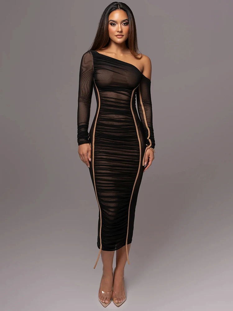 Elegante dames midi jurk met moderne verfijnde pasvorm