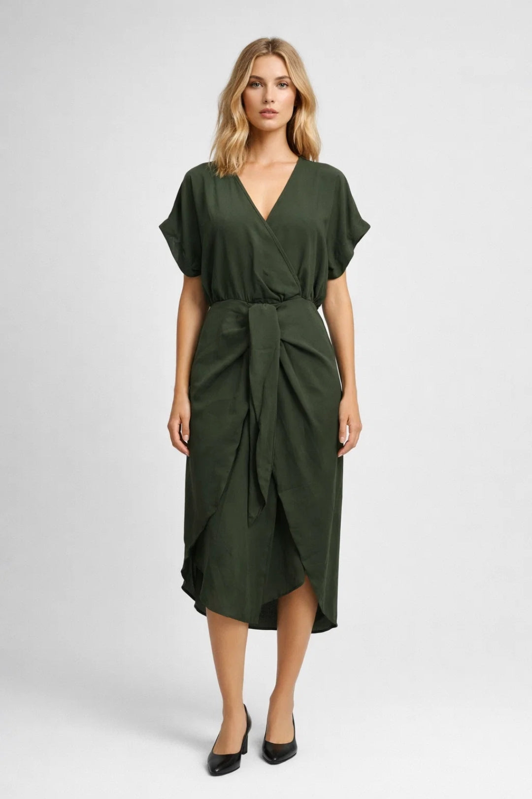 Elegante overslag midi jurk met ceintuur voor dames