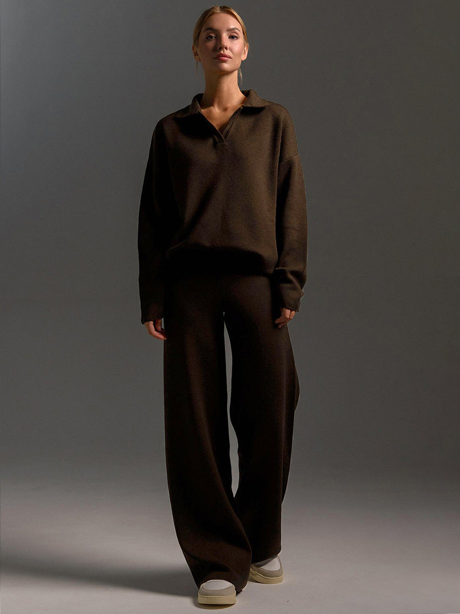 Naline – Gebreide Loungewear Set met Oversized Trui en Wijde Broek
