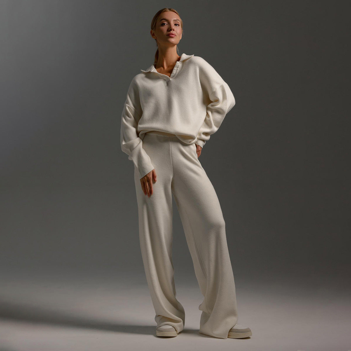 Naline – Gebreide Loungewear Set met Oversized Trui en Wijde Broek
