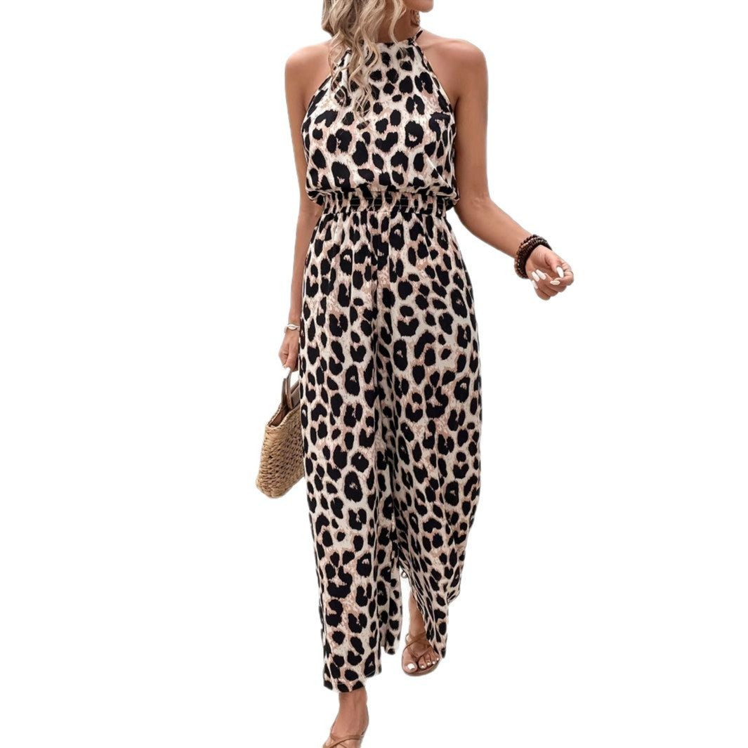 Zahara - Stijlvolle Mouwloze Jumpsuit met Luipaardprint en Wijde Pijpen voor de Zomer