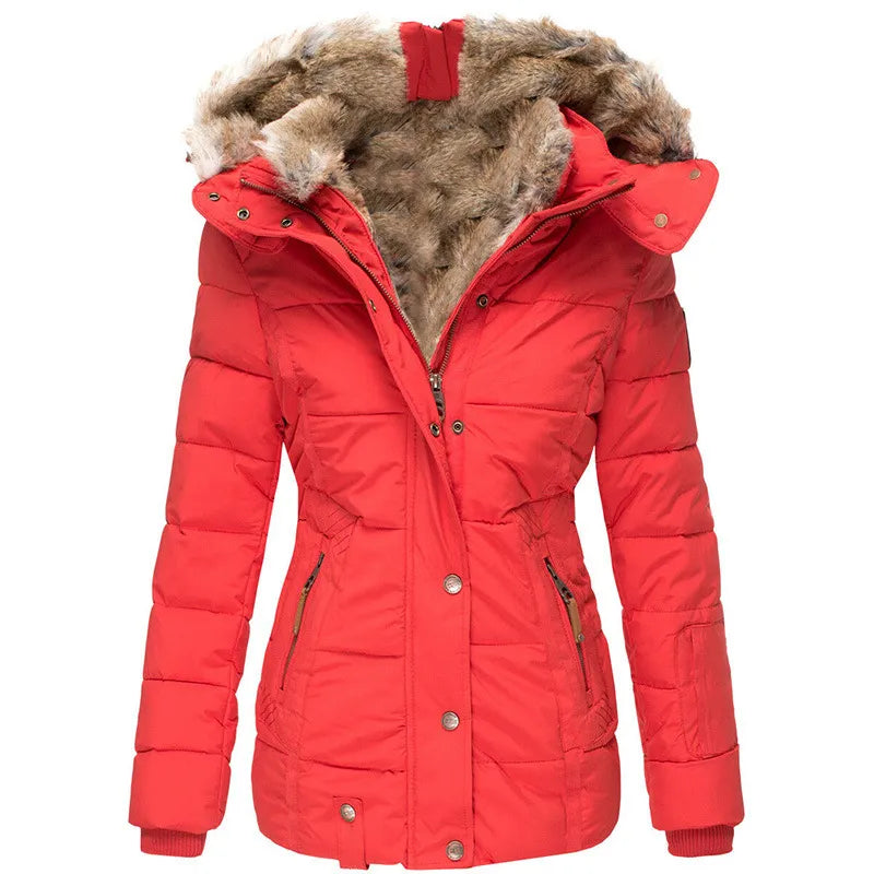 Celeste – Elegante Gewatteerde Winterjas met Afneembare Bontkraag