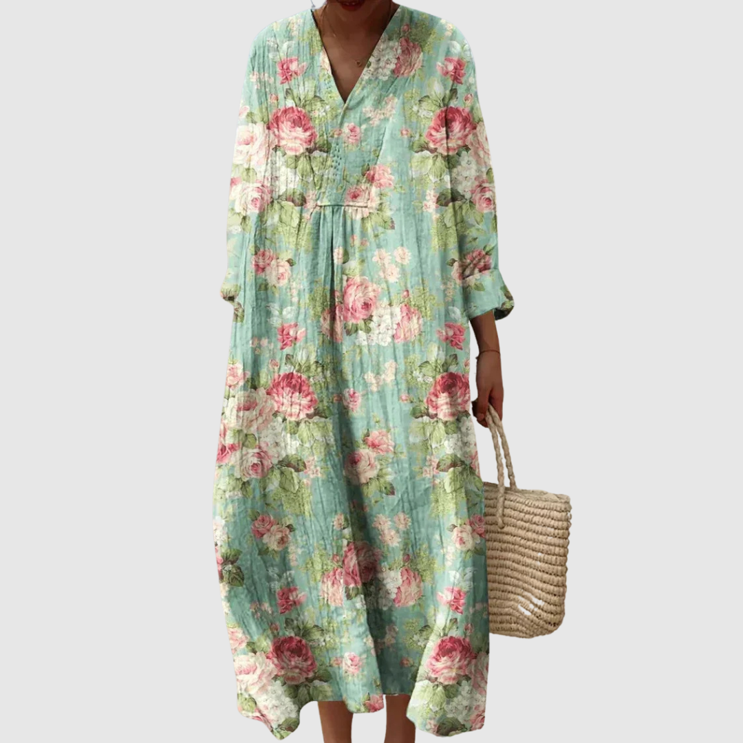 Dames maxi jurk met bloemenprint en V-hals