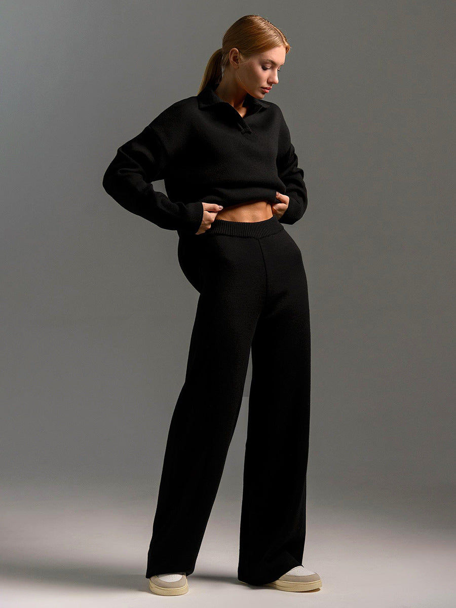 Naline – Gebreide Loungewear Set met Oversized Trui en Wijde Broek