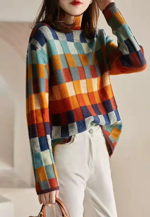 Eliora Geruite Oversized Trui – Speelse Warmte in Tijdloze Stijl