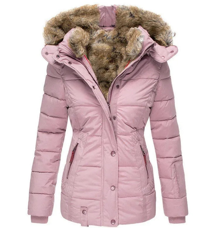 Celeste – Elegante Gewatteerde Winterjas met Afneembare Bontkraag