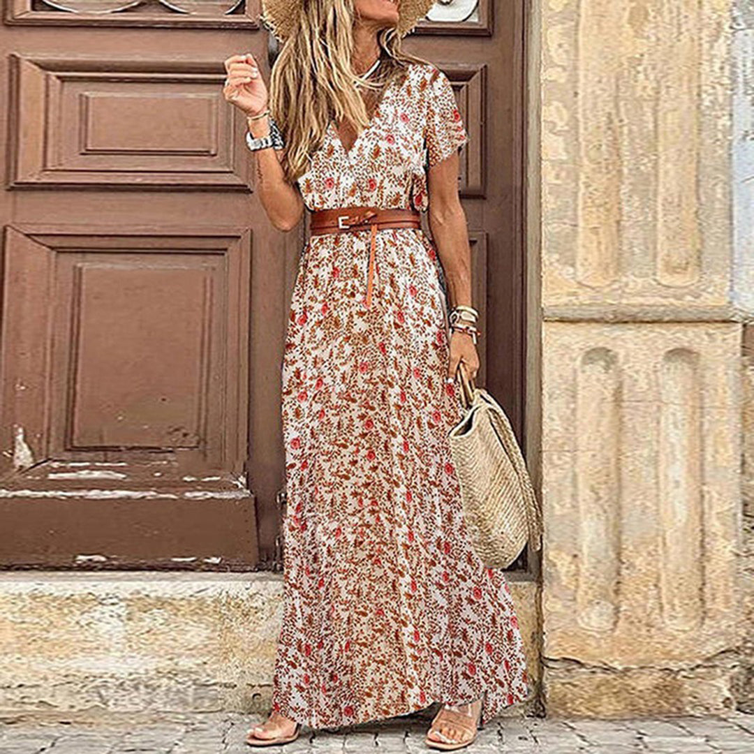 Valverra – Maxi-Jurk met V-Hals, Zachte Stretch en Verstelbare Taille