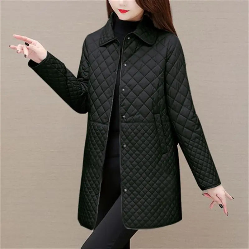 Camille Quilted Coat – gewatteerde damesjas met ruitmotief en tijdloze elegantie