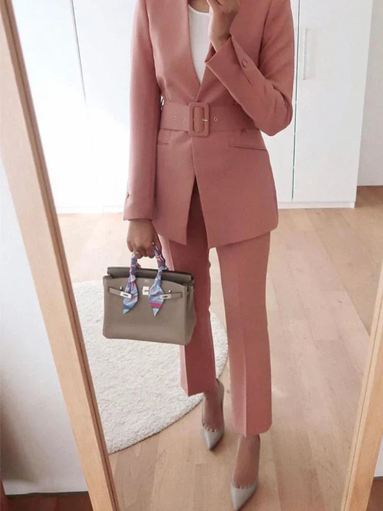 Selvara – Dames Tweedelige Business Set met Blazer & Slim-Fit Broek