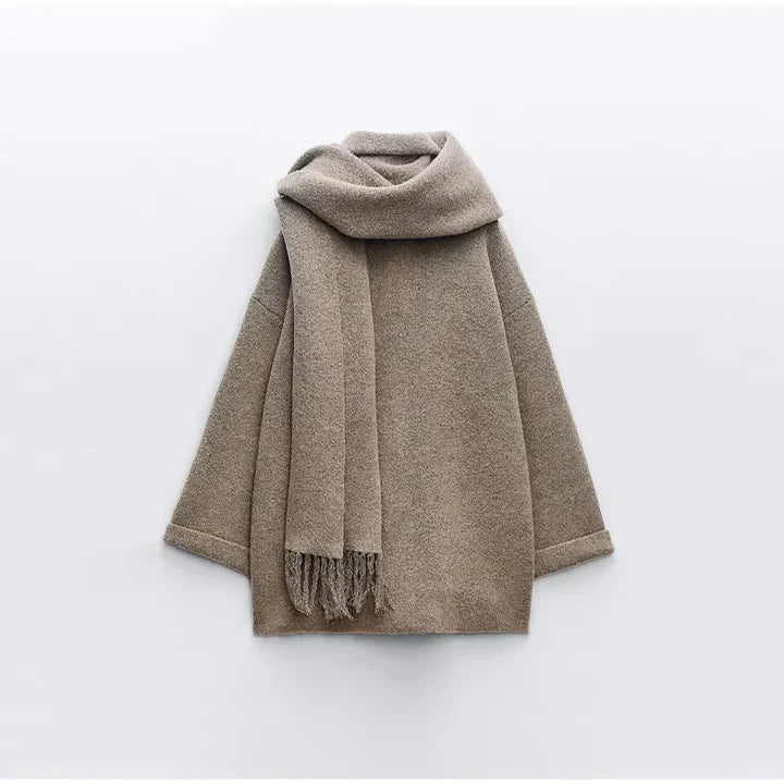 Fiora – Wool Coat met Luxe Sjaal en Tijdloze Elegantie