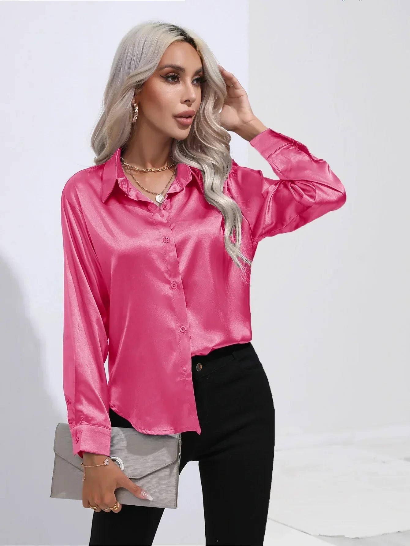 Serenya – Satijnen Blouse met Lange Mouwen, Elegant & Tijdloos voor Kantoor en Events