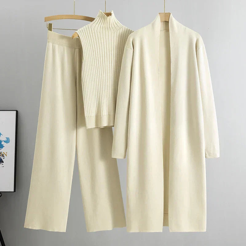 Solenne – 3-Delige Gebreide Co-ord Set met Luxe Comfort en Tijdloze Elegantie