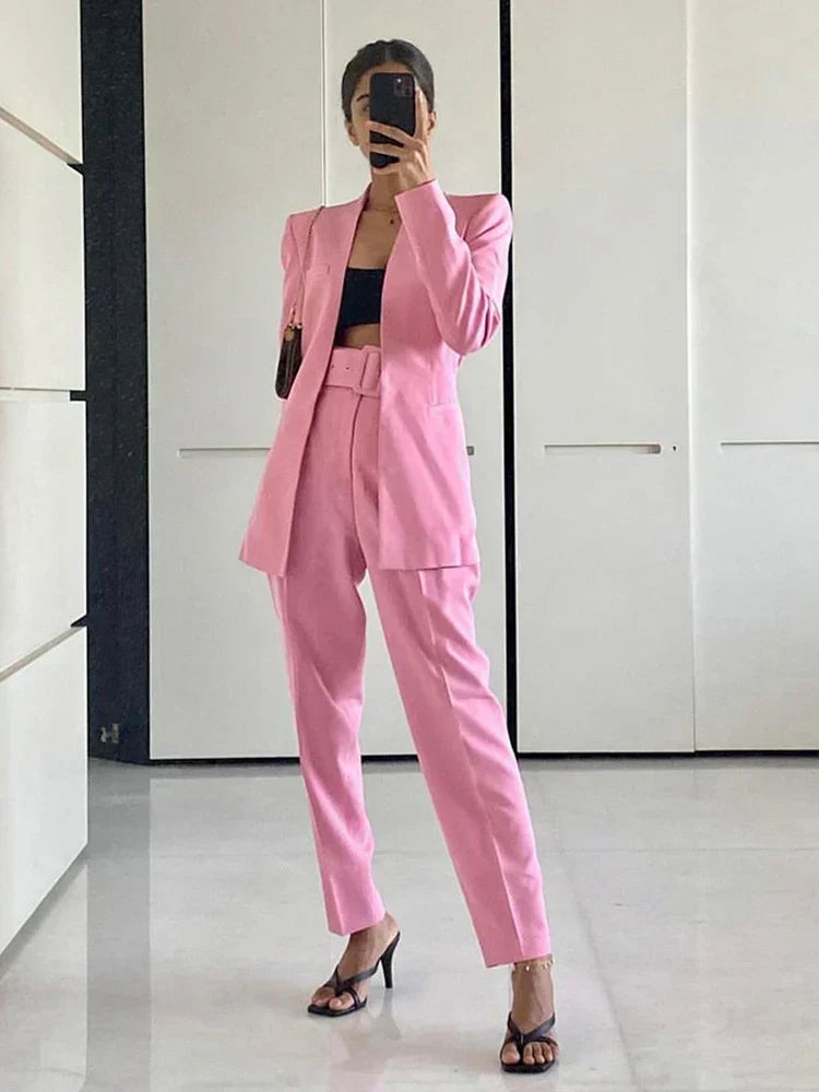 Selvara – Dames Tweedelige Business Set met Blazer & Slim-Fit Broek
