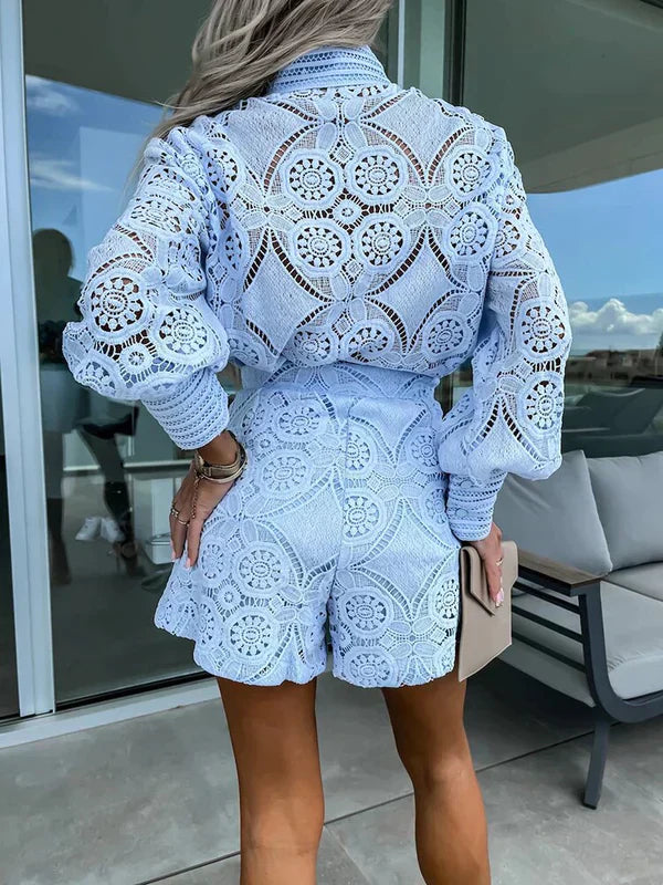 Serenna – Tweedelige boho set met opengewerkte details en moeiteloze zomerse flair