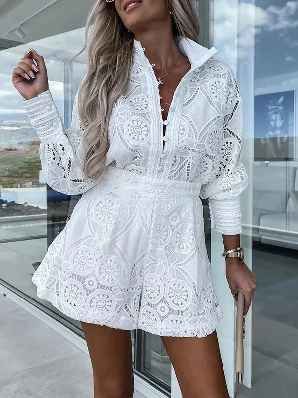 Serenna – Tweedelige boho set met opengewerkte details en moeiteloze zomerse flair