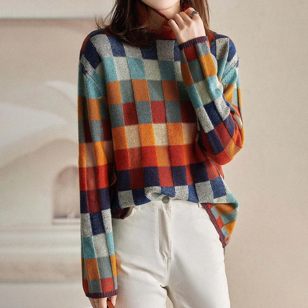 Eliora Geruite Oversized Trui – Speelse Warmte in Tijdloze Stijl