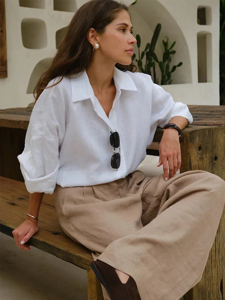 Elayna – Oversized Damesblouse met Klassieke Kraag en Lichte Fit