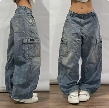 Seliora – Baggy Denim Cargo Jeans met Stoere Streetwear Look