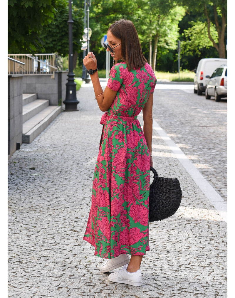 Floravienne – Zomerse bloemenjurk met diepe V-hals en hoge split