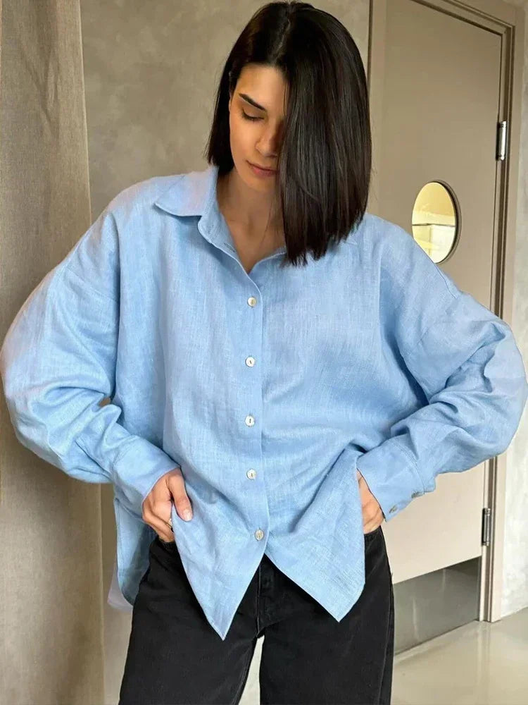 Elayna – Oversized Damesblouse met Klassieke Kraag en Lichte Fit