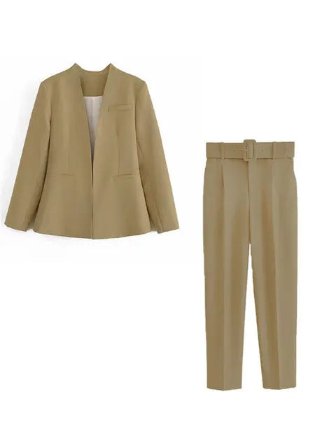 Selvara – Dames Tweedelige Business Set met Blazer & Slim-Fit Broek