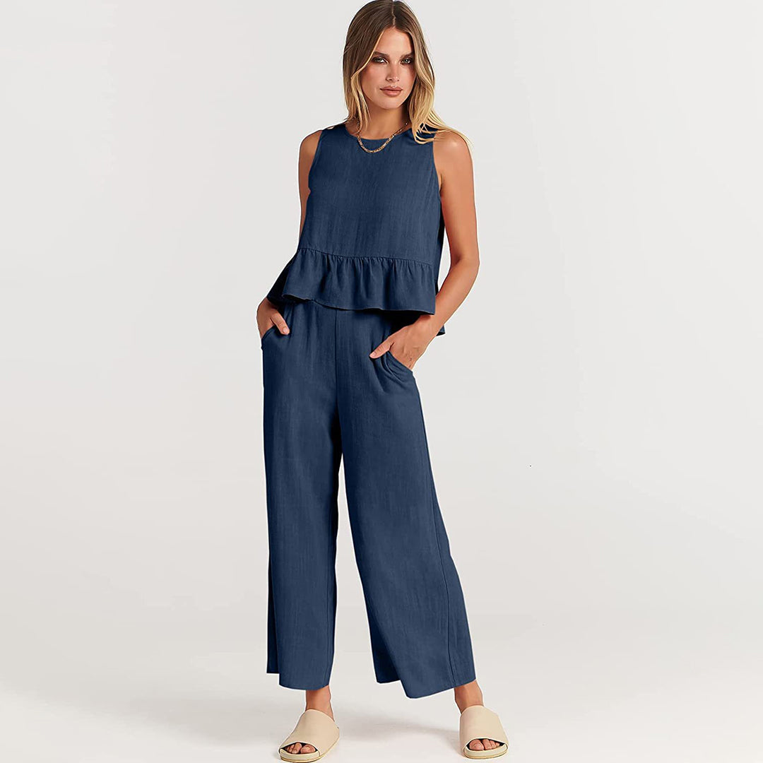 Valenora – Zomerse tweedelige set met mouwloos topje en luchtige broek