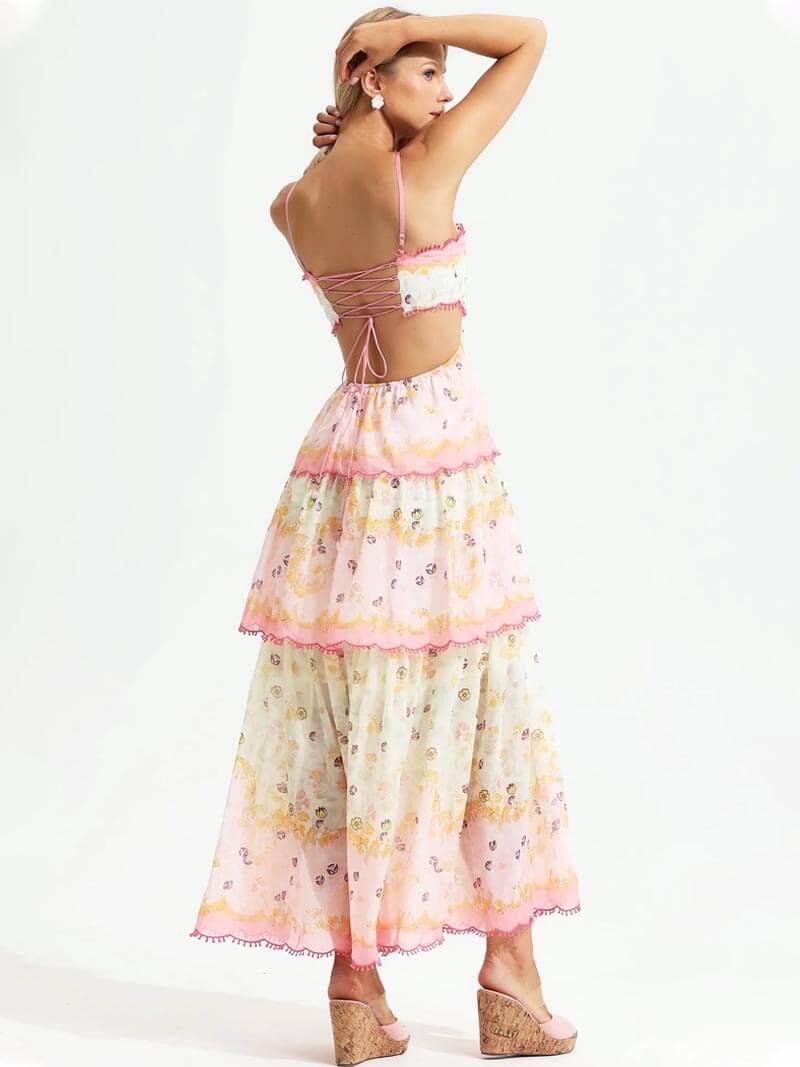 Luchtige dames maxi-jurk met ruches en borduursels – elegant en zomers