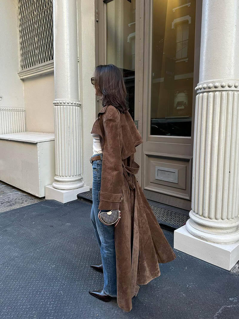 Amelise Vegan Suede Trench – Tijdloze Luxe in een Duurzame Vorm