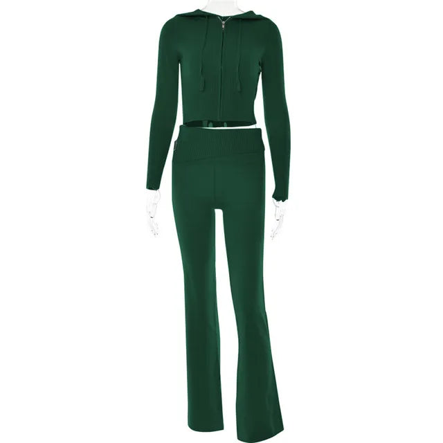 Meliora Trendy Trainingspak met Crop Top en Flared Broek – Stijlvol, Comfortabel en Vrouwelijk