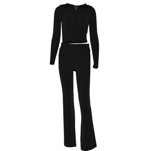 Meliora Trendy Trainingspak met Crop Top en Flared Broek – Stijlvol, Comfortabel en Vrouwelijk
